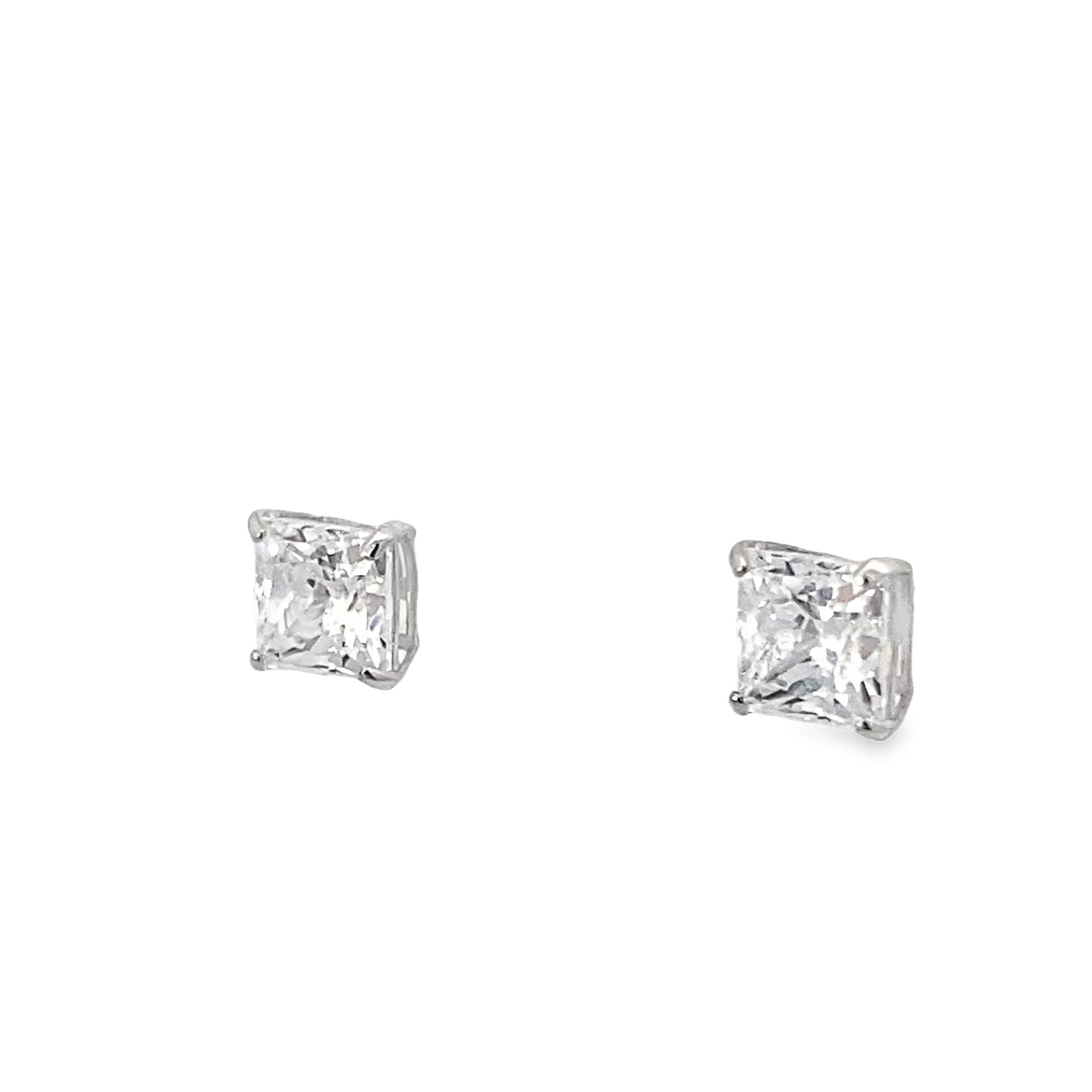 14K White Gold Square Cz Stud Earrings