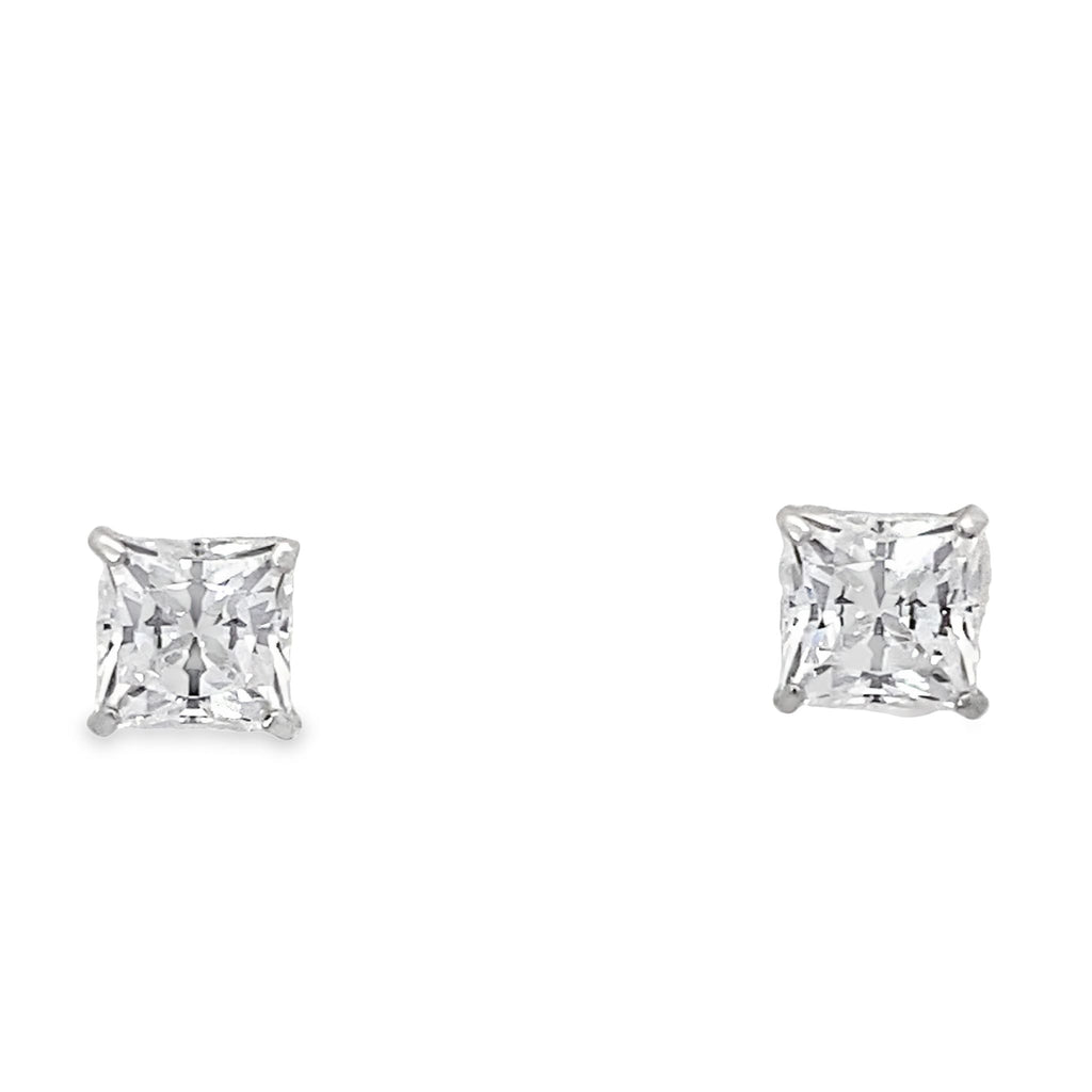 14K White Gold Square Cz Stud Earrings