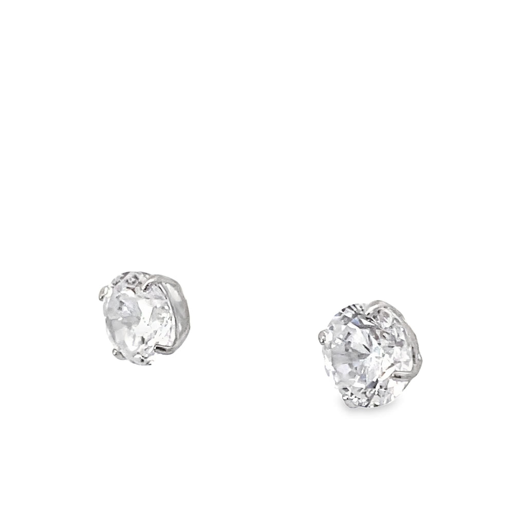 14K White Gold Round Cz Stud Earrings
