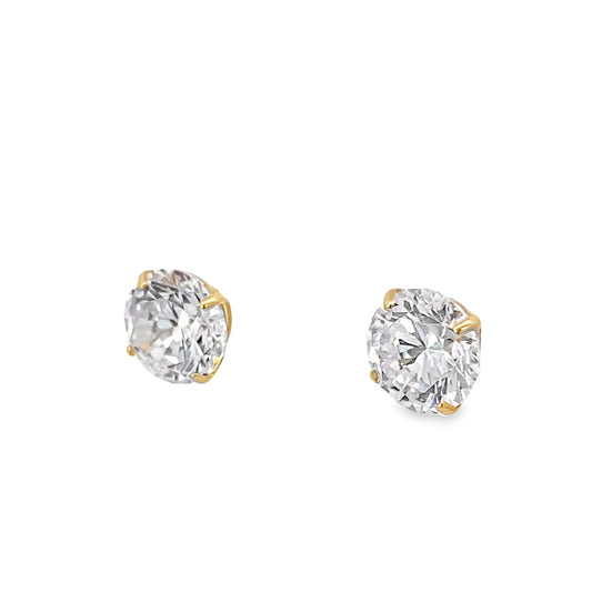 14K Yellow Gold Round Cz Stud Earrings