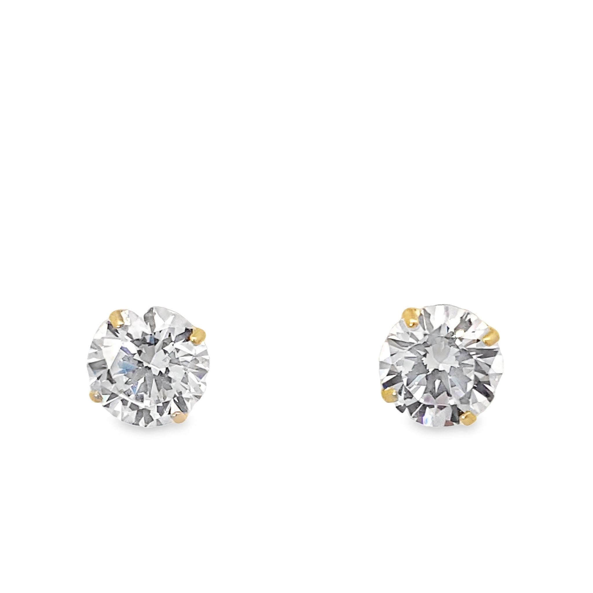 14K Yellow Gold Round Cz Stud Earrings