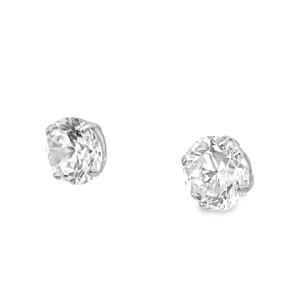 14K White Gold Round Cz Stud Earrings
