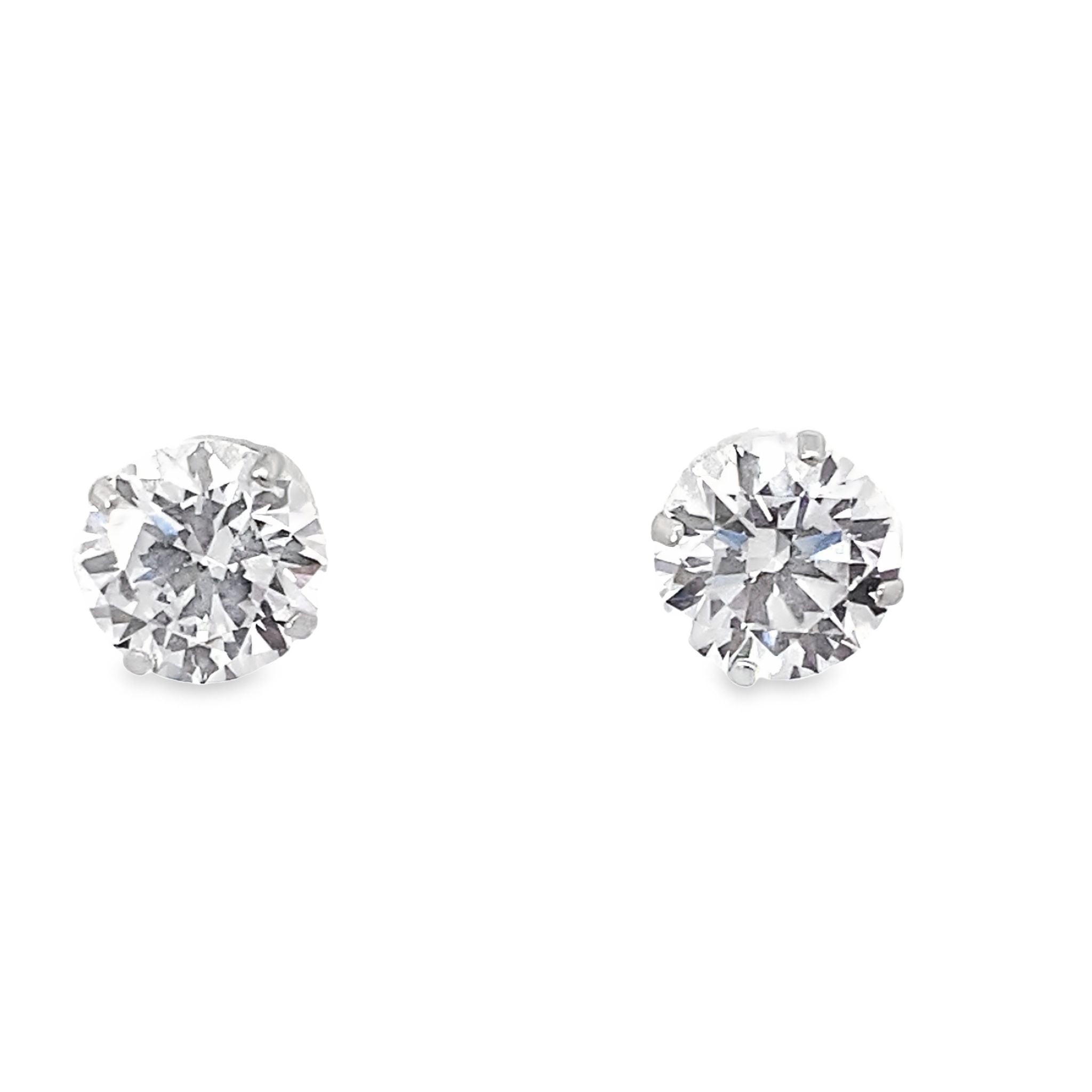 14K White Gold Round Cz Stud Earrings