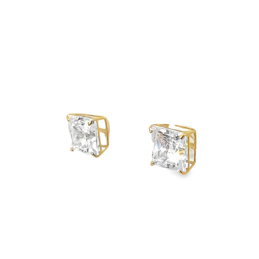 14K Yellow Gold Square Cz Stud Earrings