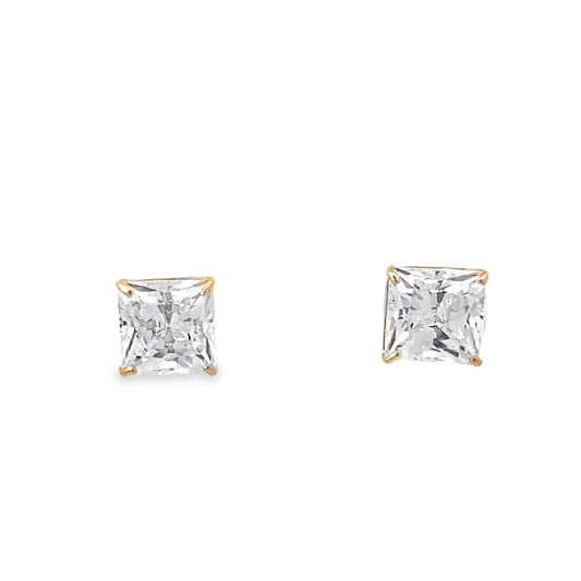 14K Yellow Gold Square Cz Stud Earrings