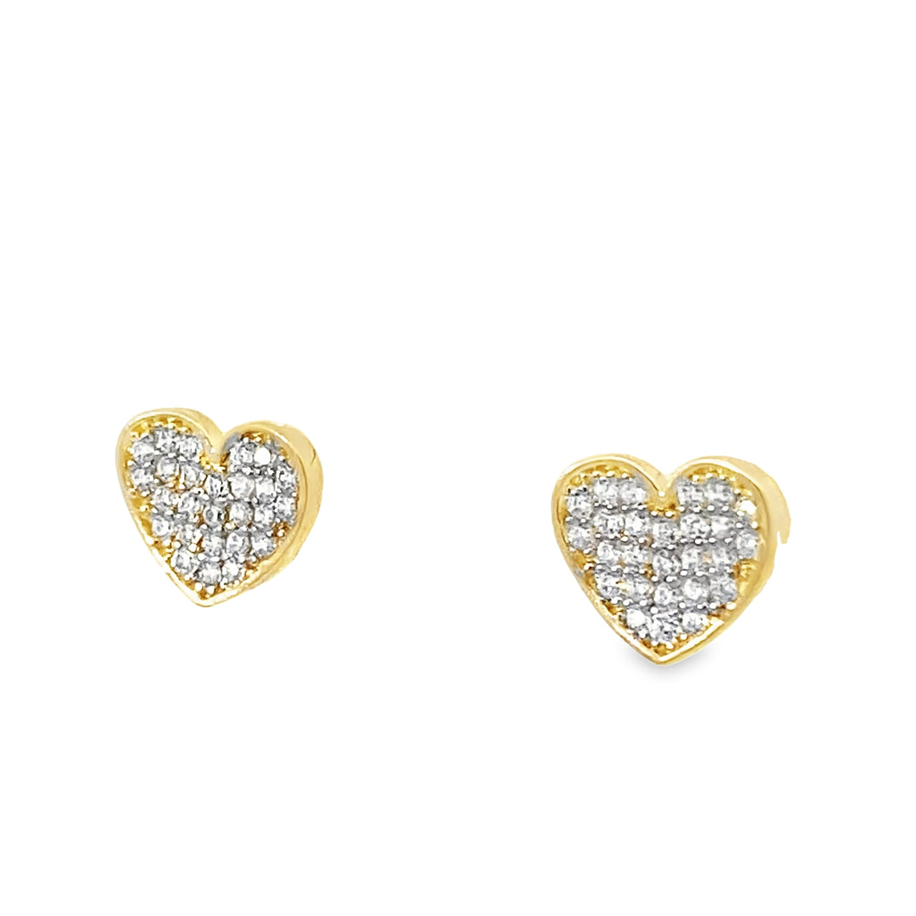 14K Yellow Gold Cz Heart Stud Earrings