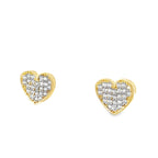 14K Yellow Gold Cz Heart Stud Earrings