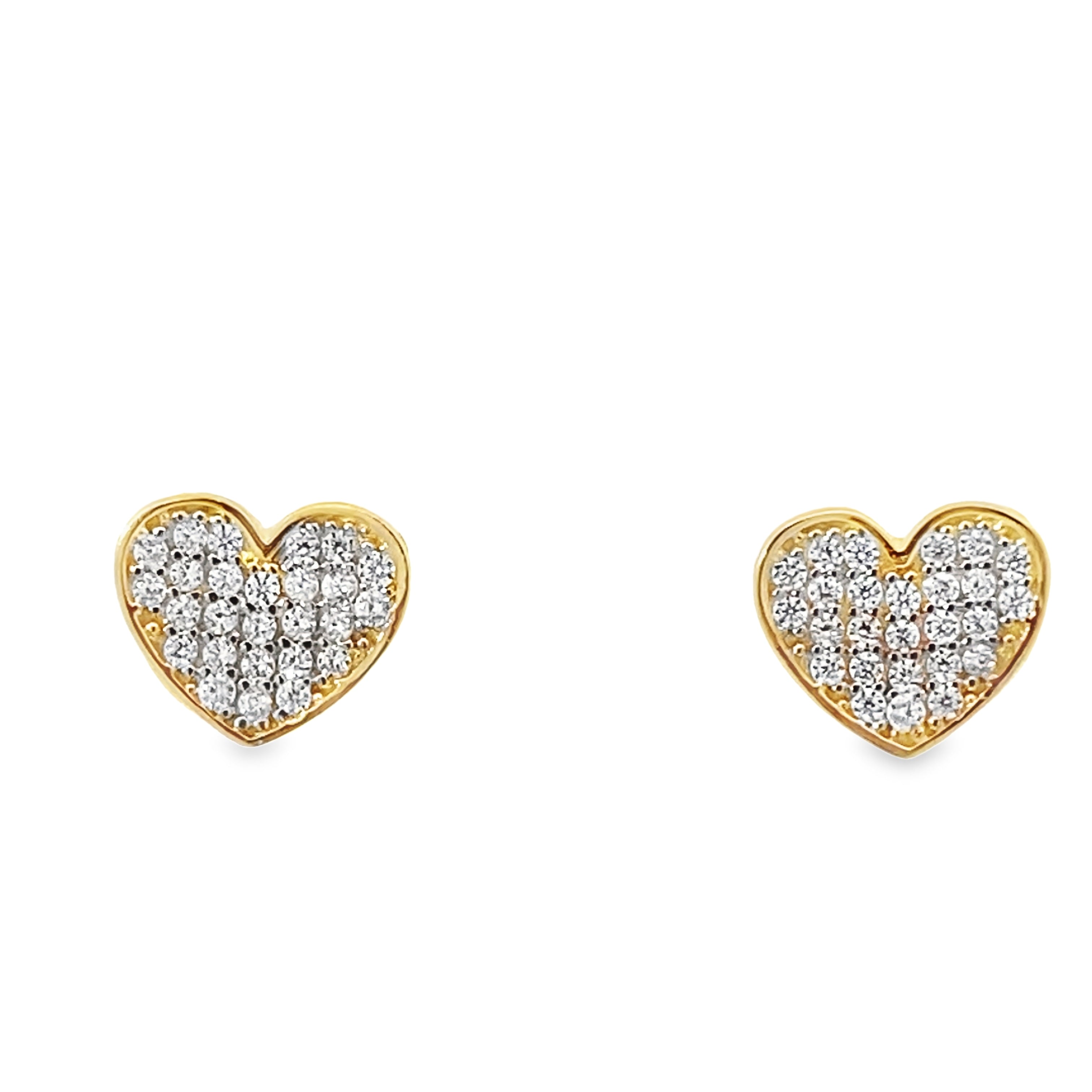 14K Yellow Gold Cz Heart Stud Earrings