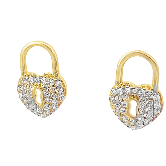 14K Yellow Gold Cz Lock Style Stud Earrings