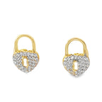 14K Yellow Gold Cz Lock Style Stud Earrings