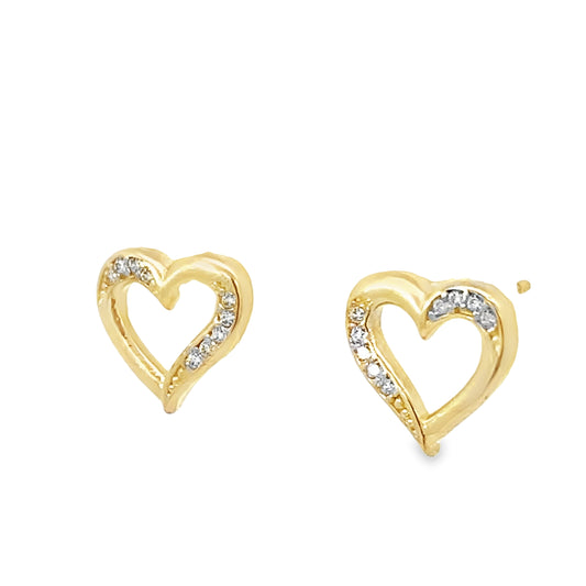 14K Yellow Gold Cz Heart Stud Earrings