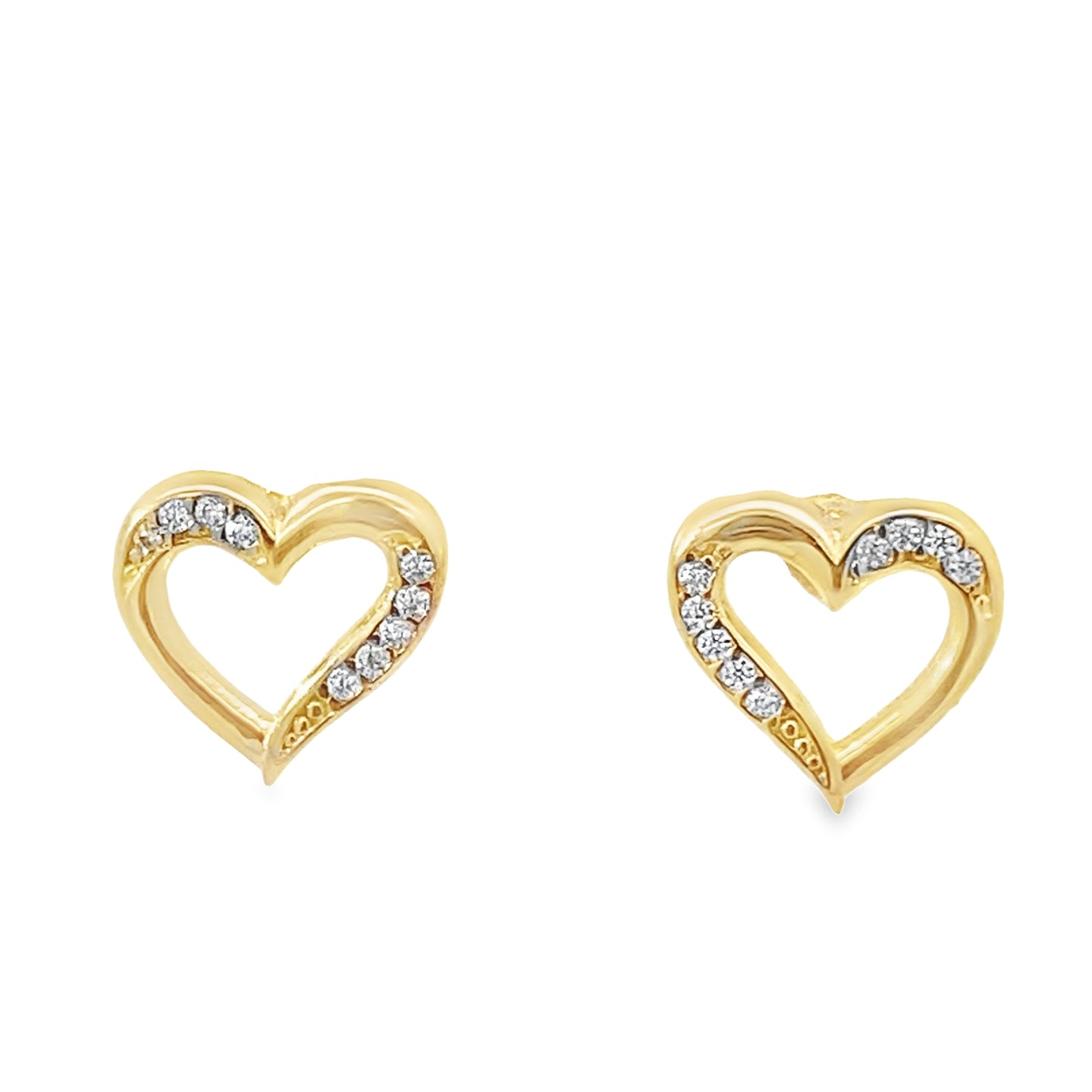 14K Yellow Gold Cz Heart Stud Earrings