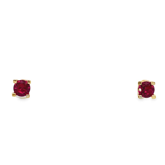 14K Yellow Gold Red Stone Medium Stud Earrings 0.7Dwt