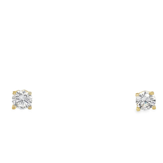 14K Yellow Gold White Cz  Stud Earrings 0.9Dw