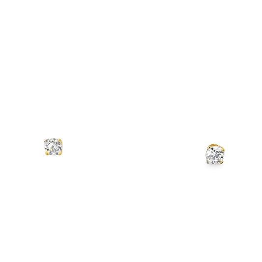 14K Yellow Gold White Cz  Small Stud Earrings 0.5Dwt