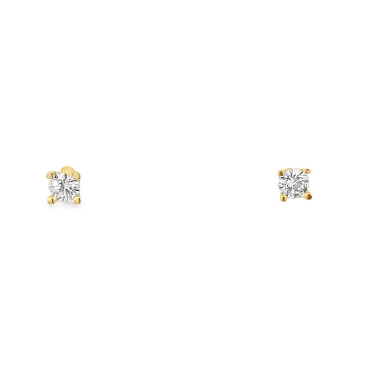 14K Yellow Gold White Cz  Medium Stud Earrings 0.8Dwt