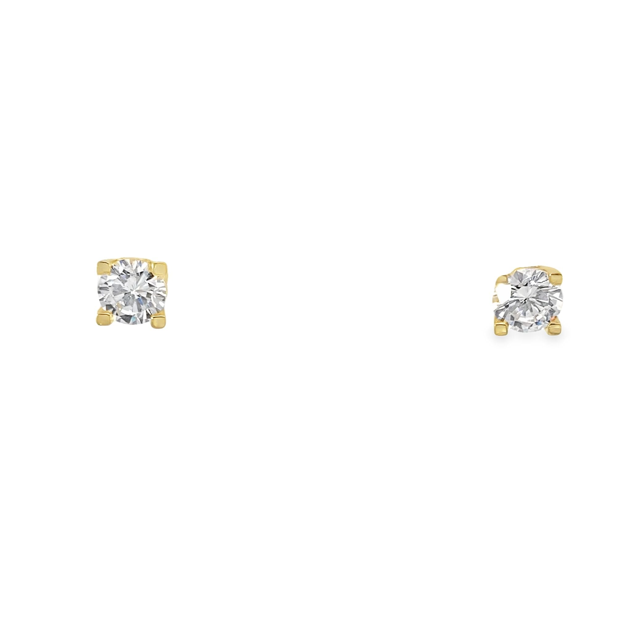 14K Yellow Gold White Cz Large Stud Earrings 1.2Dwt