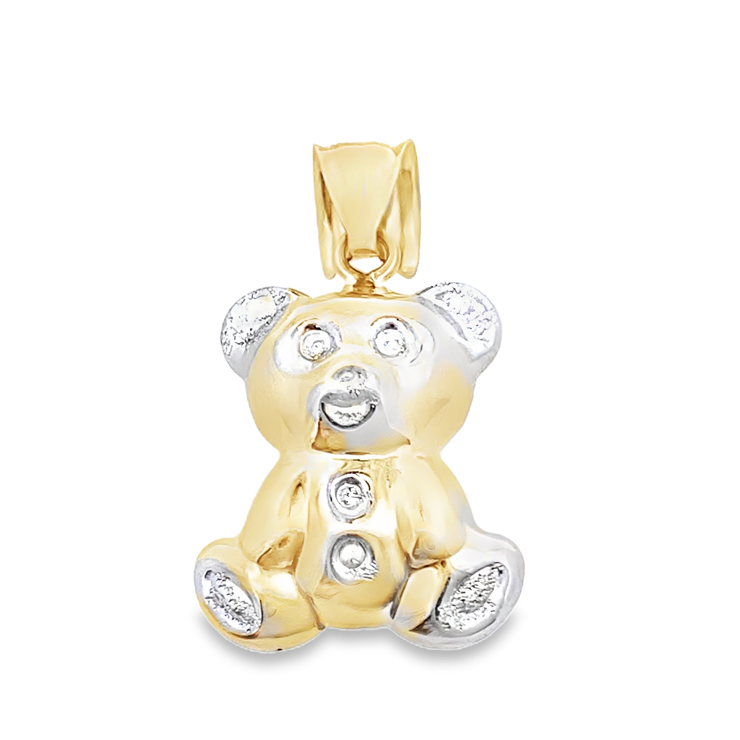 14K Yellow Gold Two Tone Puff Bear Pendant  1.3Dwt