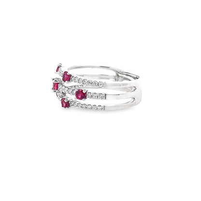 0.31Ctw Dird/ 0.57Ctw Rbrd 14K White Gold Ruby & Diamond Ring Size 7 3.0Dwt