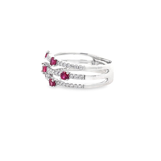 0.31Ctw Dird/ 0.57Ctw Rbrd 14K White Gold Ruby & Diamond Ring Size 7 3.0Dwt