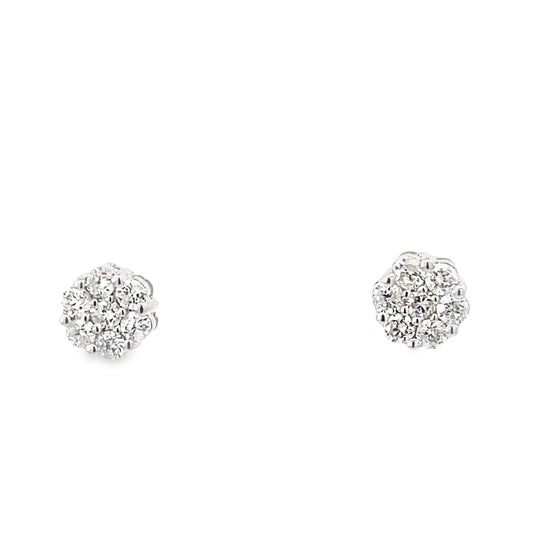 0.25Ctw 14K White Gold Diamond Flower Cluster Stud Earrings