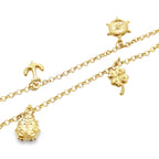 10K Yellow Gold Rolo Link W/Charms Anklet 10In 3.3Dwt