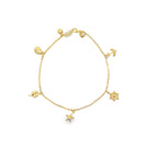 10K Yellow Gold Rolo Link W/Charms Anklet 10In 3.3Dwt