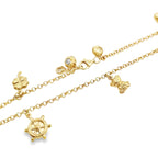 10K Yellow Gold Rolo Link W/Charms Anklet 10In 3.2Dwt