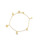 10K Yellow Gold Rolo Link W/Charms Anklet 10In 3.2Dwt