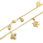 10K Yellow Gold Rolo Link W/Charms Anklet 10In 3.7Dwt