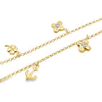 10K Yellow Gold Rolo Link W/Charms Anklet 10In 3.7Dwt