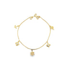 10K Yellow Gold Rolo Link W/Charms Anklet 10In 3.7Dwt