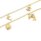 10K Yellow Gold Rolo Link W/Charms Anklet 10In 3.6Dwt