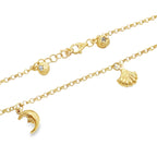 10K Yellow Gold Rolo Link W/Charms Anklet 10In 3.1Dwt