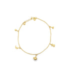 10K Yellow Gold Rolo Link W/Charms Anklet 10In 3.1Dwt