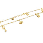 10K Yellow Gold Rolo Link W/Charms Anklet 10In 3.2Dwt