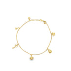 10K Yellow Gold Rolo Link W/Charms Anklet 10In 3.2Dwt