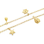 10K Yellow Gold Rolo Link W/Charms Anklet 10In 3.2Dwt