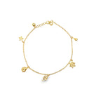 10K Yellow Gold Rolo Link W/Charms Anklet 10In 3.2Dwt