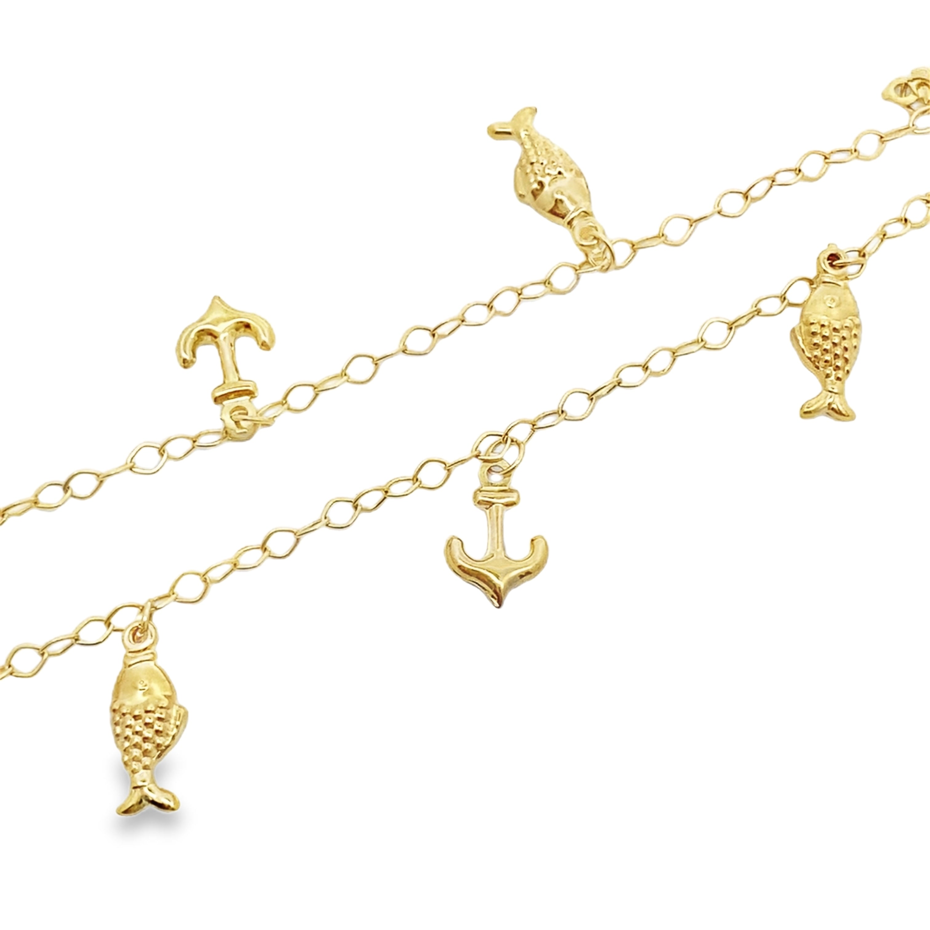 10K Yellow Gold Free Form Link W/Charms Anklet 10In 2.6Dwt