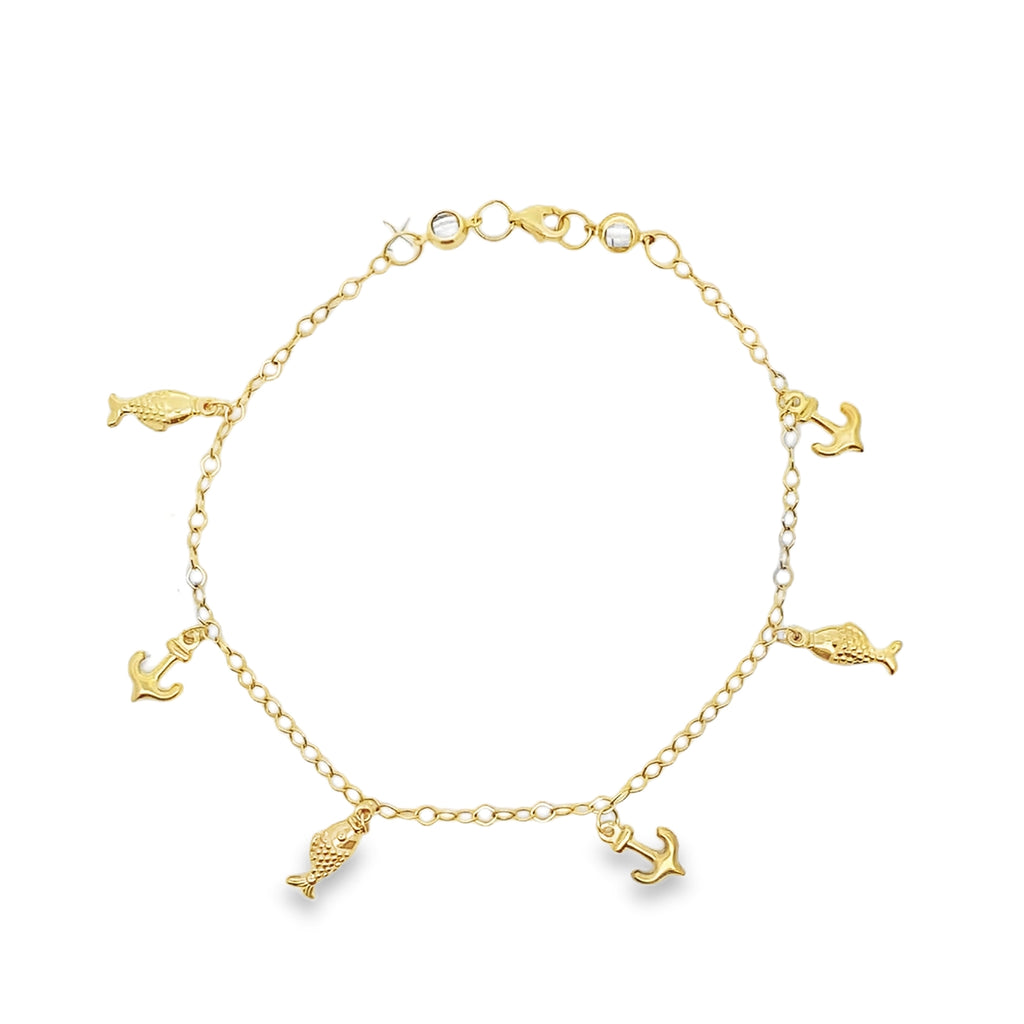 10K Yellow Gold Free Form Link W/Charms Anklet 10In 2.6Dwt