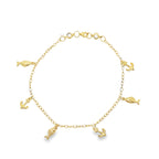 10K Yellow Gold Free Form Link W/Charms Anklet 10In 2.6Dwt