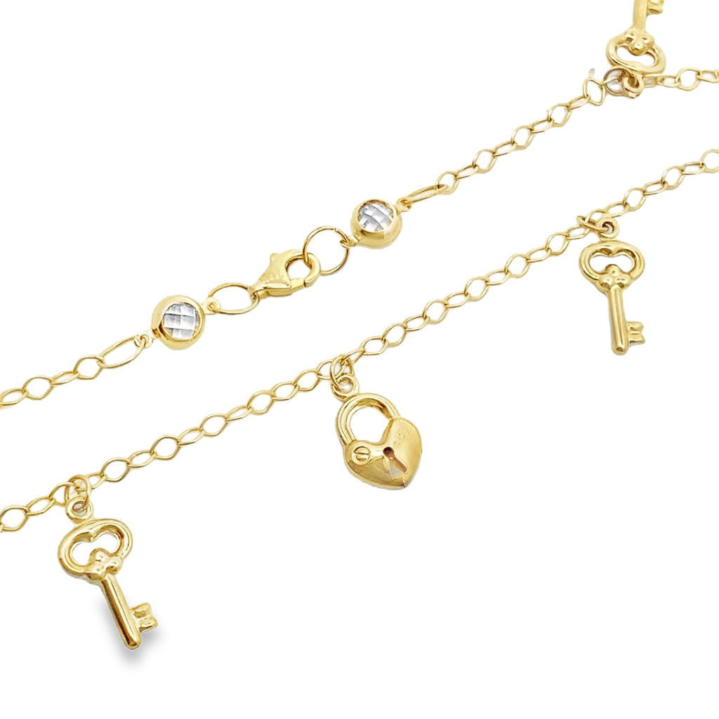 10K Yellow Gold Free Form Link W/Charms Anklet 10In 2.8Dwt
