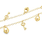 10K Yellow Gold Free Form Link W/Charms Anklet 10In 2.8Dwt