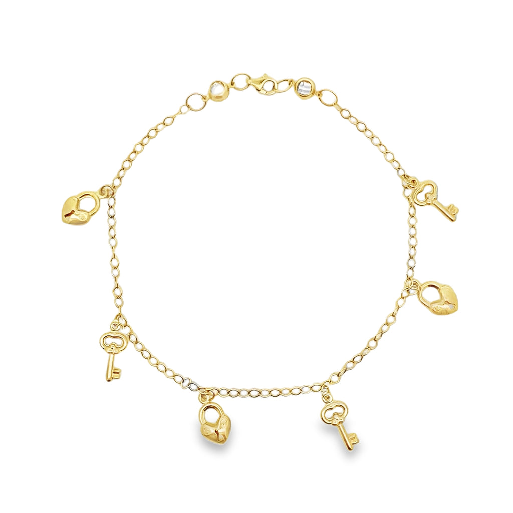 10K Yellow Gold Free Form Link W/Charms Anklet 10In 2.8Dwt
