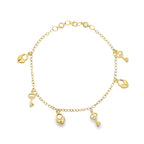 10K Yellow Gold Free Form Link W/Charms Anklet 10In 2.8Dwt