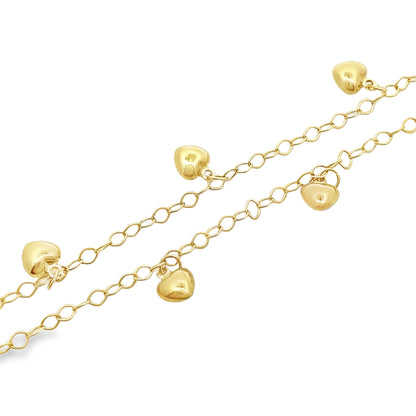 10K Yellow Gold Free Form Link W/Charms Anklet 10In 2.1Dwt