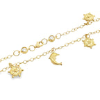 10K Yellow Gold Free Form Link W/Charms Anklet 10In 2.9Dwt