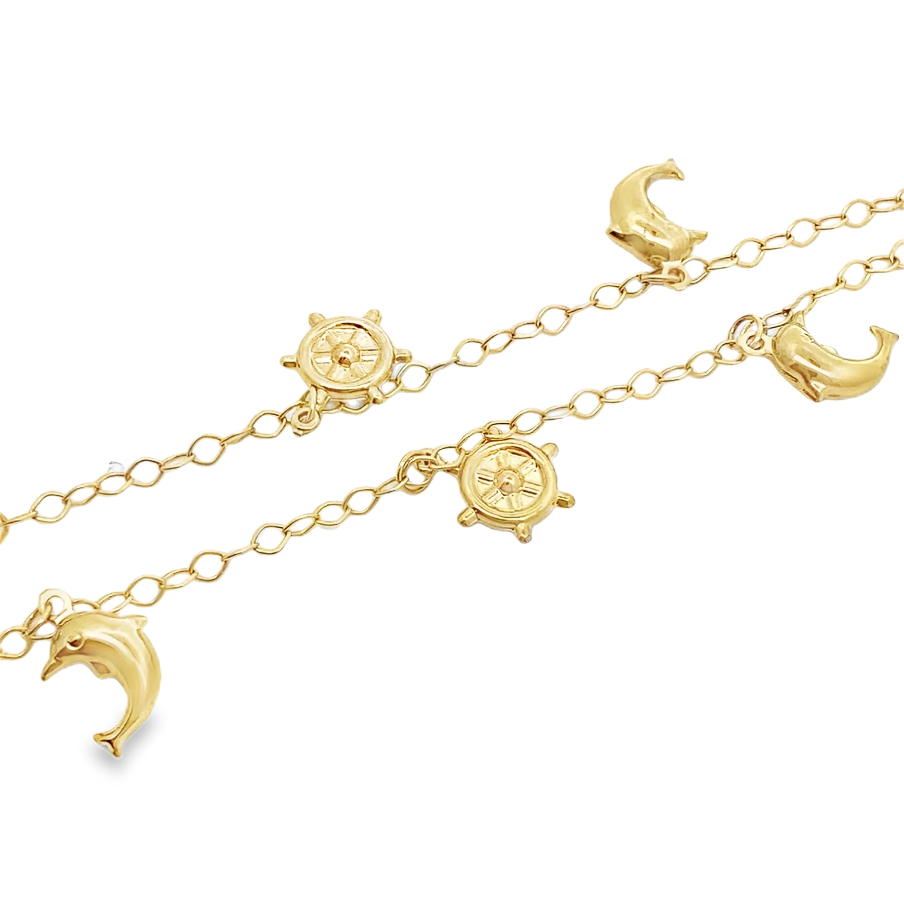 10K Yellow Gold Free Form Link W/Charms Anklet 10In 2.9Dwt
