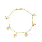 10K Yellow Gold Free Form Link W/Charms Anklet 10In 2.9Dwt